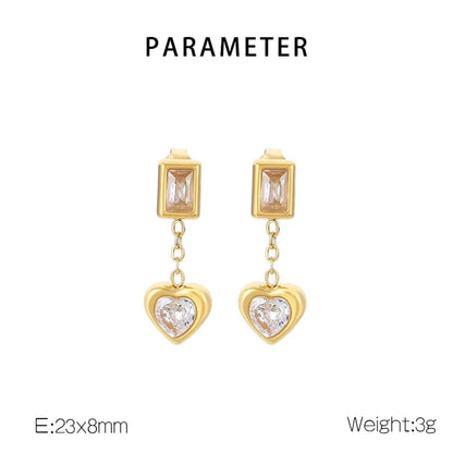 1 Pair Simple Style Heart Shape Stainless Steel Drop Earrings