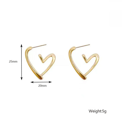 1 Pair Simple Style Heart Shape Stainless Steel Gold Plated Ear Studs