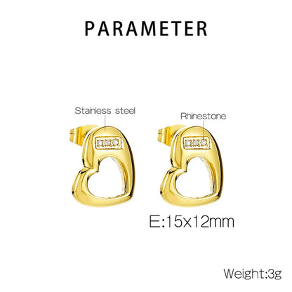 1 Pair Simple Style Heart Shape Stainless Steel Gold Plated Ear Studs