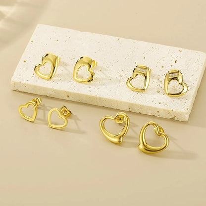 1 Pair Simple Style Heart Shape Stainless Steel Gold Plated Ear Studs