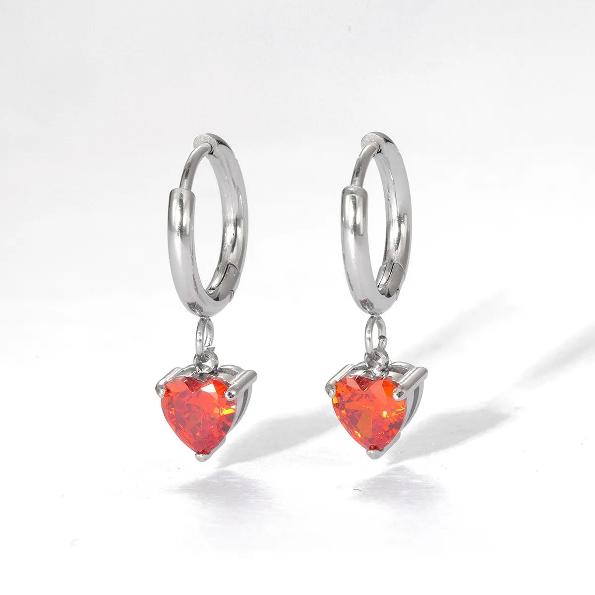 1 Pair Simple Style Heart Shape Stainless Steel Inlay Zircon Drop Earrings