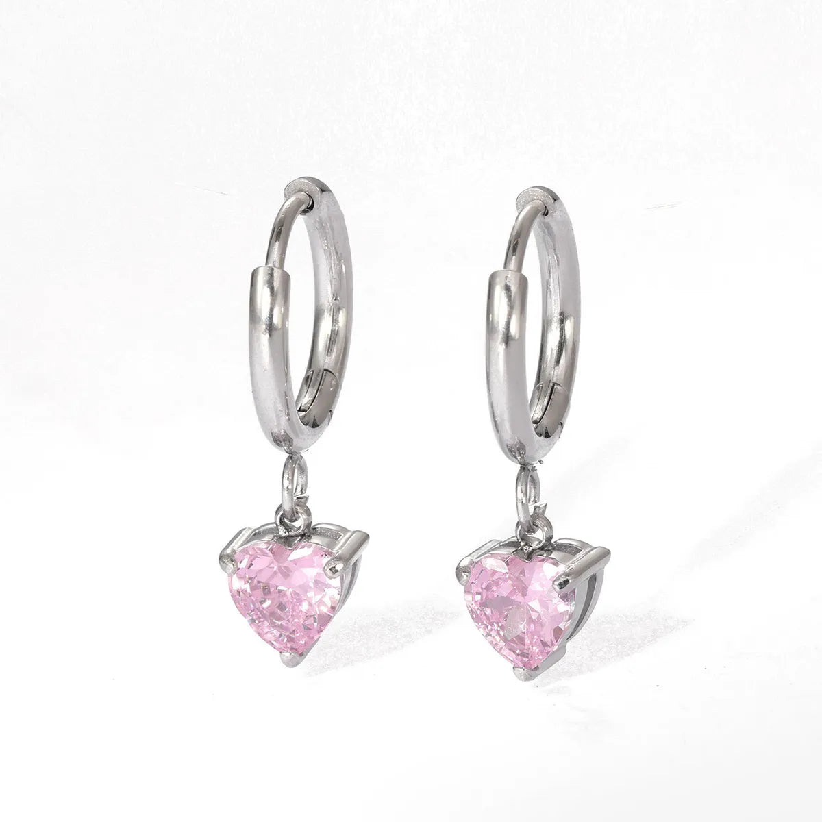 1 Pair Simple Style Heart Shape Stainless Steel Inlay Zircon Drop Earrings