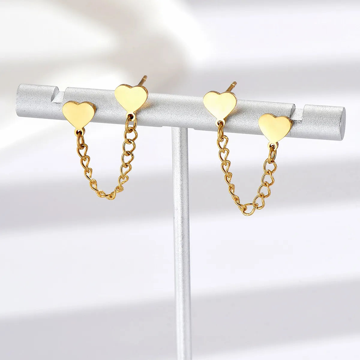 1 Pair Simple Style Heart Shape Plating Stainless Steel 14k Gold Plated Rose Gold Plated Silver Plated Earrings