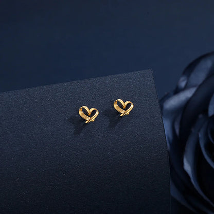 1 Pair Simple Style Heart Shape Sterling Silver Ear Studs