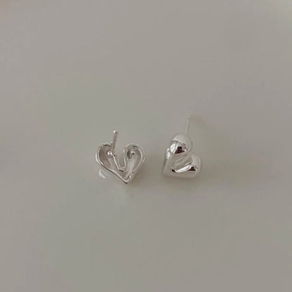 1 Pair Simple Style Heart Shape Sterling Silver Handmade Ear Studs