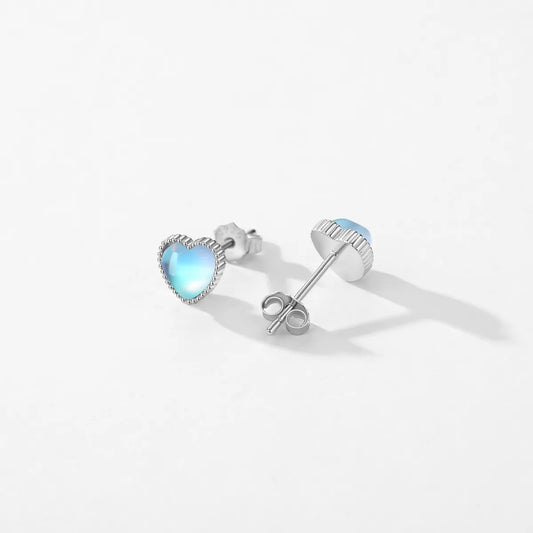 1 Pair Simple Style Heart Shape Sterling Silver Plating Inlay Natural Stone Rhodium Plated Earrings Ear Studs