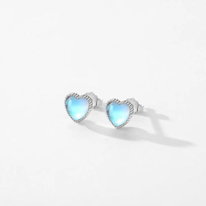 1 Pair Simple Style Heart Shape Sterling Silver Plating Inlay Natural Stone Rhodium Plated Earrings Ear Studs