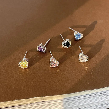 1 Pair Simple Style Heart Shape Plating Inlay Copper Zircon Ear Studs