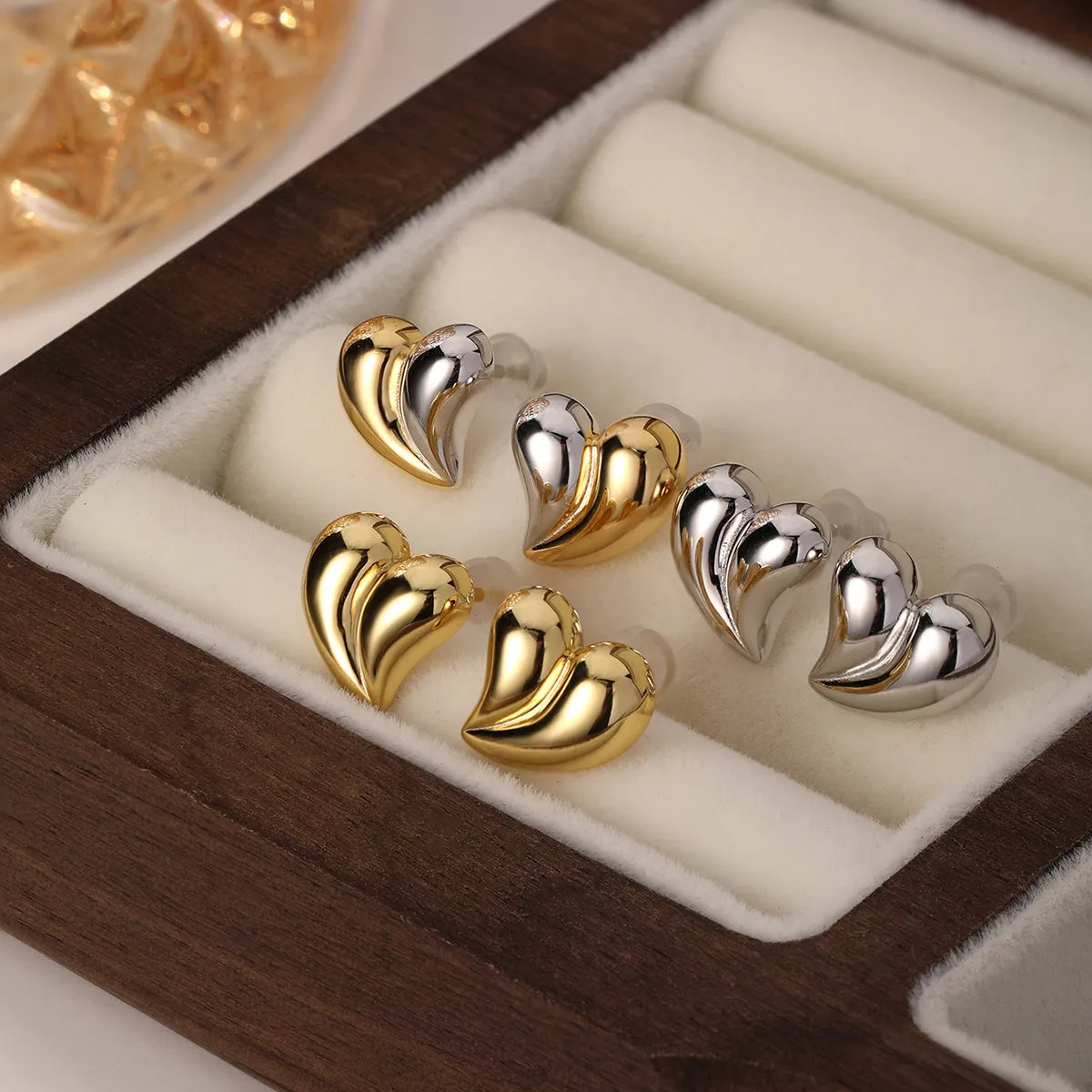 1 Pair Simple Style Heart Shape Sterling Silver White Gold Plated Gold Plated Ear Studs