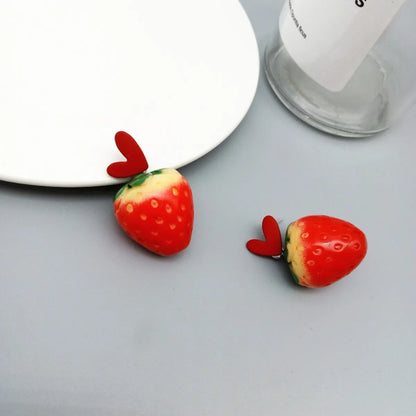 1 Pair Simple Style Heart Shape Strawberry Resin Metal Valentine'S Day Women'S Drop Earrings