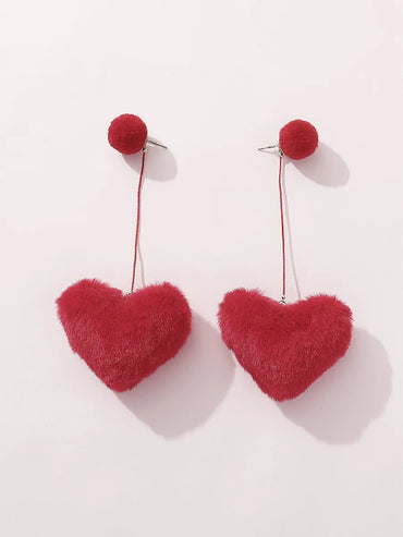 1 Pair Simple Style Heart Shape Synthetic Fibre Drop Earrings