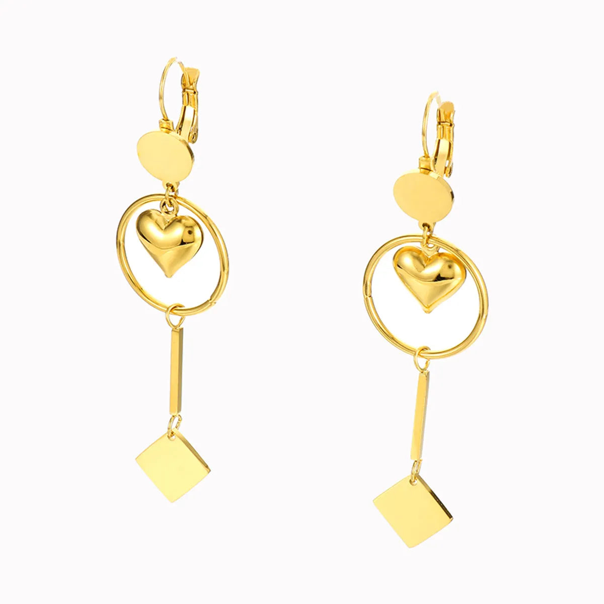 1 Pair Simple Style Heart Shape Titanium Steel 18k Gold Plated Drop Earrings