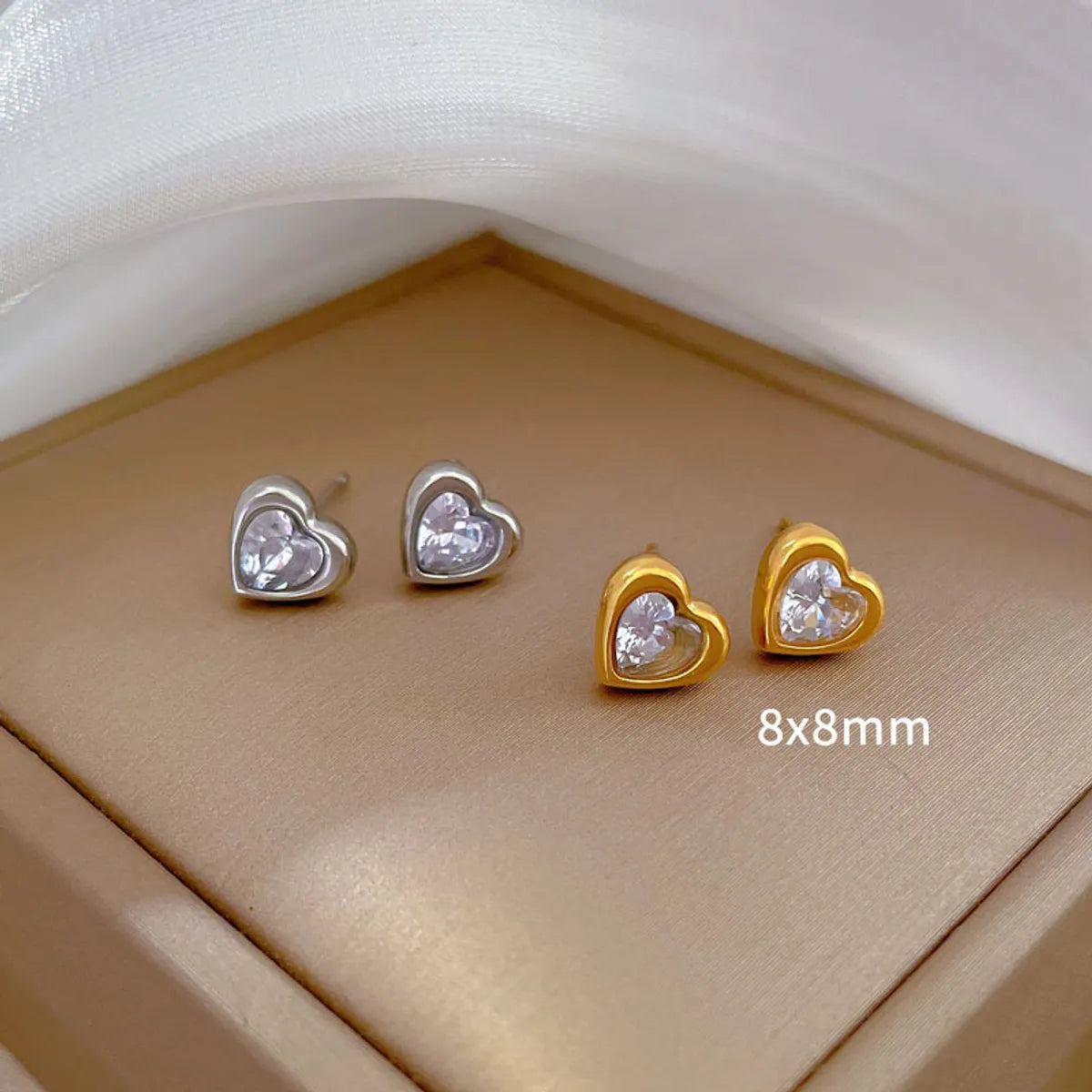 1 Pair Simple Style Heart Shape Titanium Steel Inlay Zircon Ear Studs