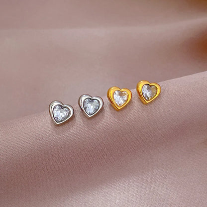 1 Pair Simple Style Heart Shape Titanium Steel Inlay Zircon Ear Studs