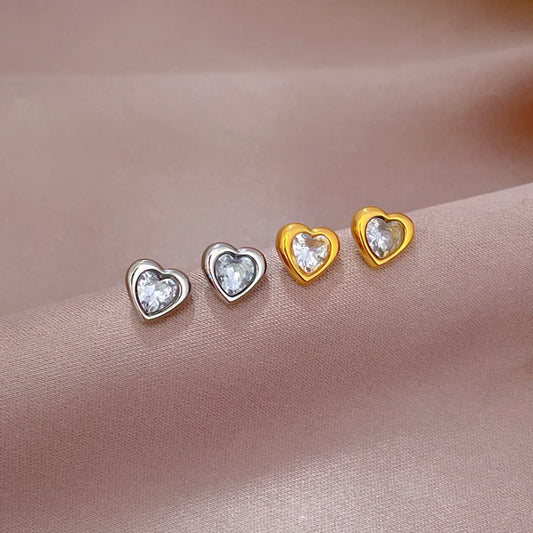 1 Pair Simple Style Heart Shape Titanium Steel Inlay Zircon Ear Studs