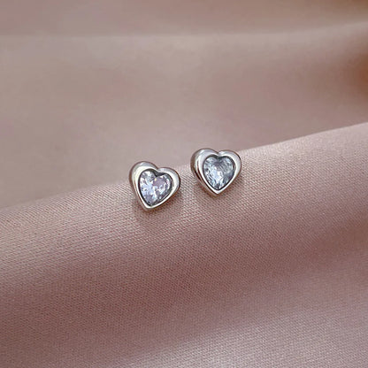 1 Pair Simple Style Heart Shape Titanium Steel Inlay Zircon Ear Studs