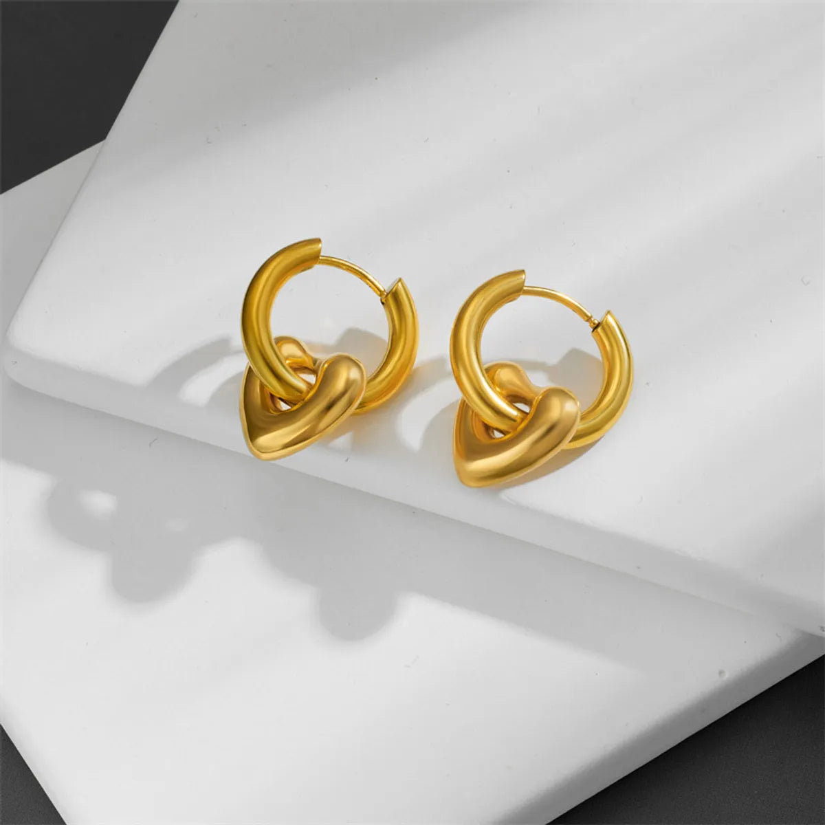 1 Pair Simple Style Heart Shape Titanium Steel Plating Drop Earrings