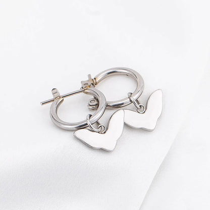 1 Pair Simple Style Heart Shape Wings Polishing Plating Titanium Steel Hoop Earrings