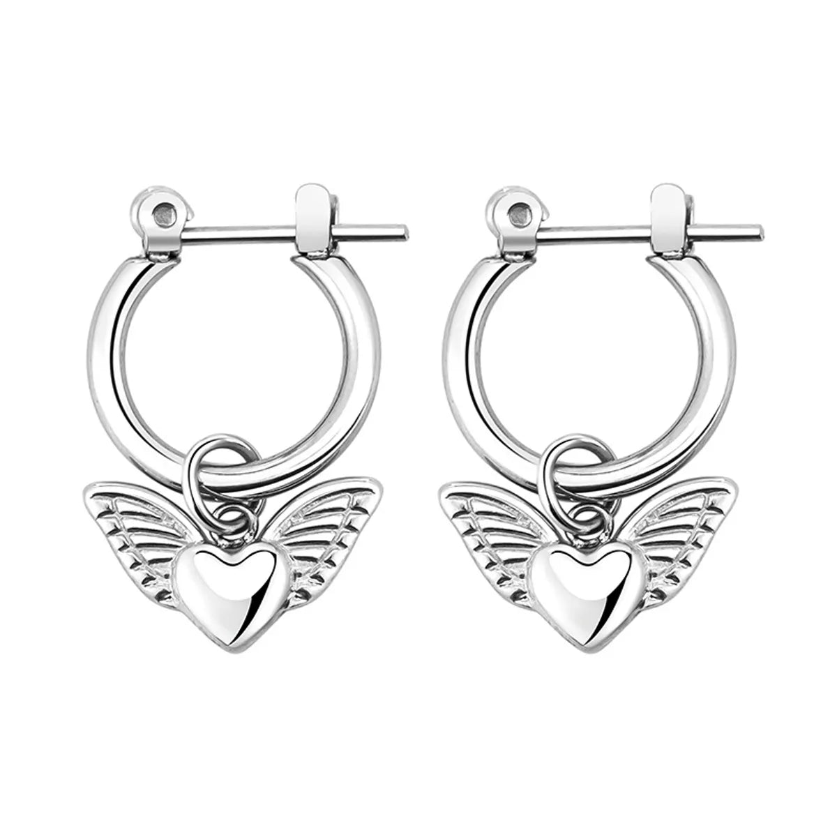 1 Pair Simple Style Heart Shape Wings Polishing Plating Titanium Steel Hoop Earrings