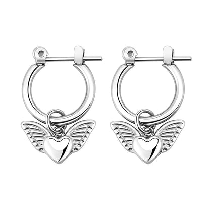 1 Pair Simple Style Heart Shape Wings Polishing Plating Titanium Steel Hoop Earrings