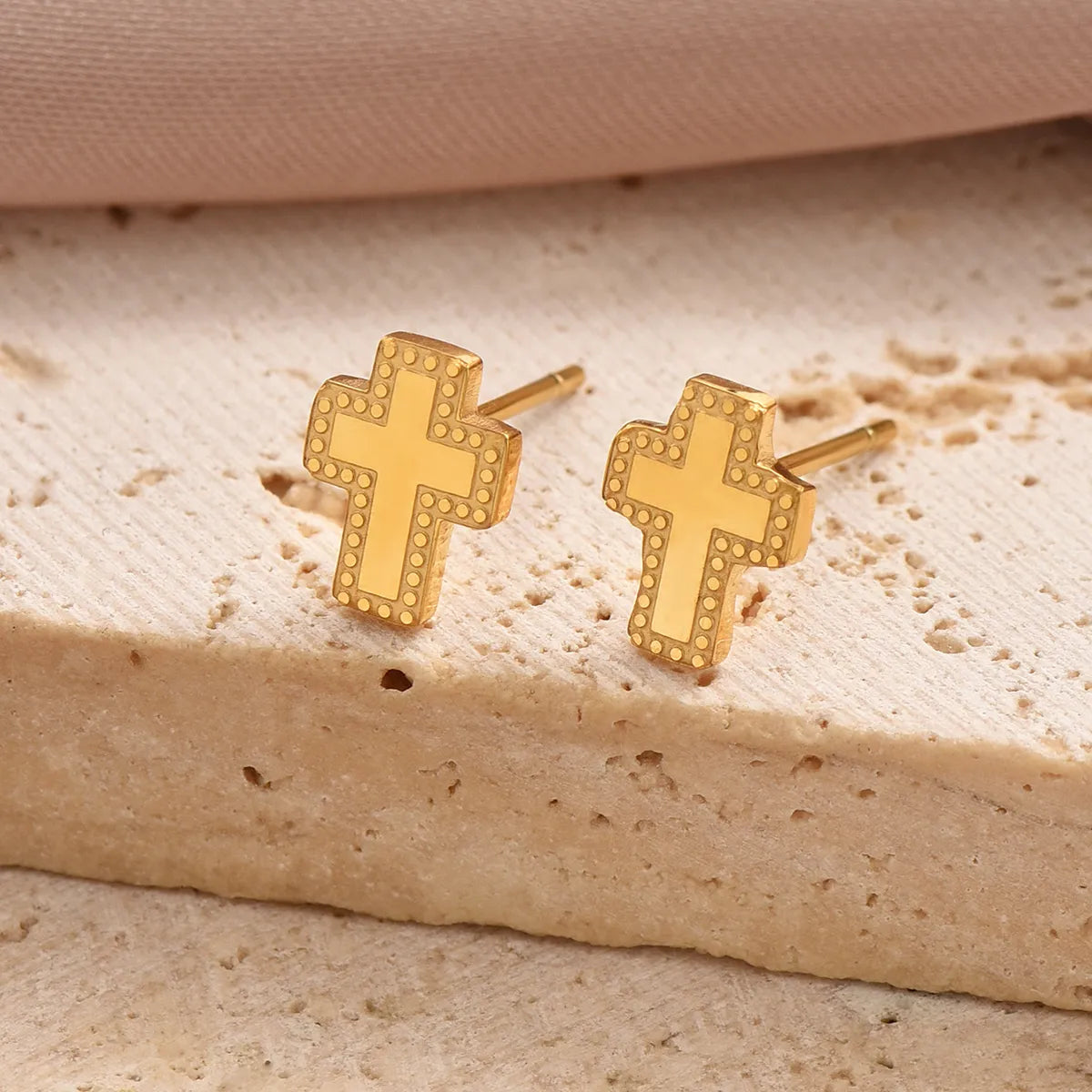 1 Pair Simple Style Hexagon Cross Crown Plating Stainless Steel 14k Gold Plated Ear Studs