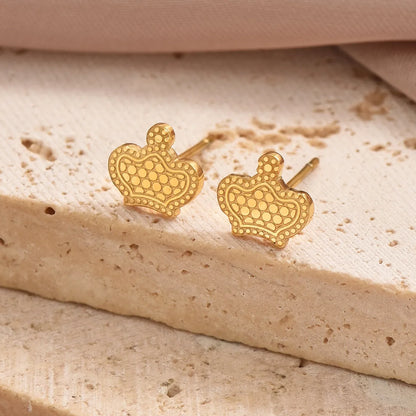 1 Pair Simple Style Hexagon Cross Crown Plating Stainless Steel 14k Gold Plated Ear Studs