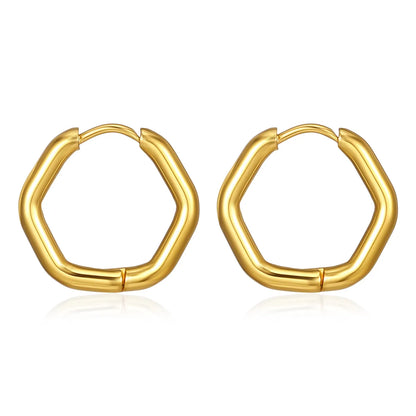 1 Pair Simple Style Hexagon Plating Stainless Steel 18k Gold Plated Earrings