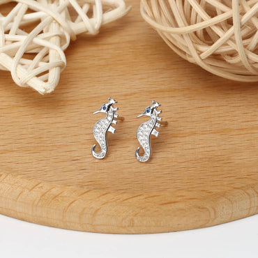 1 Pair Simple Style Hippocampus Inlay Sterling Silver Rhinestones Ear Studs