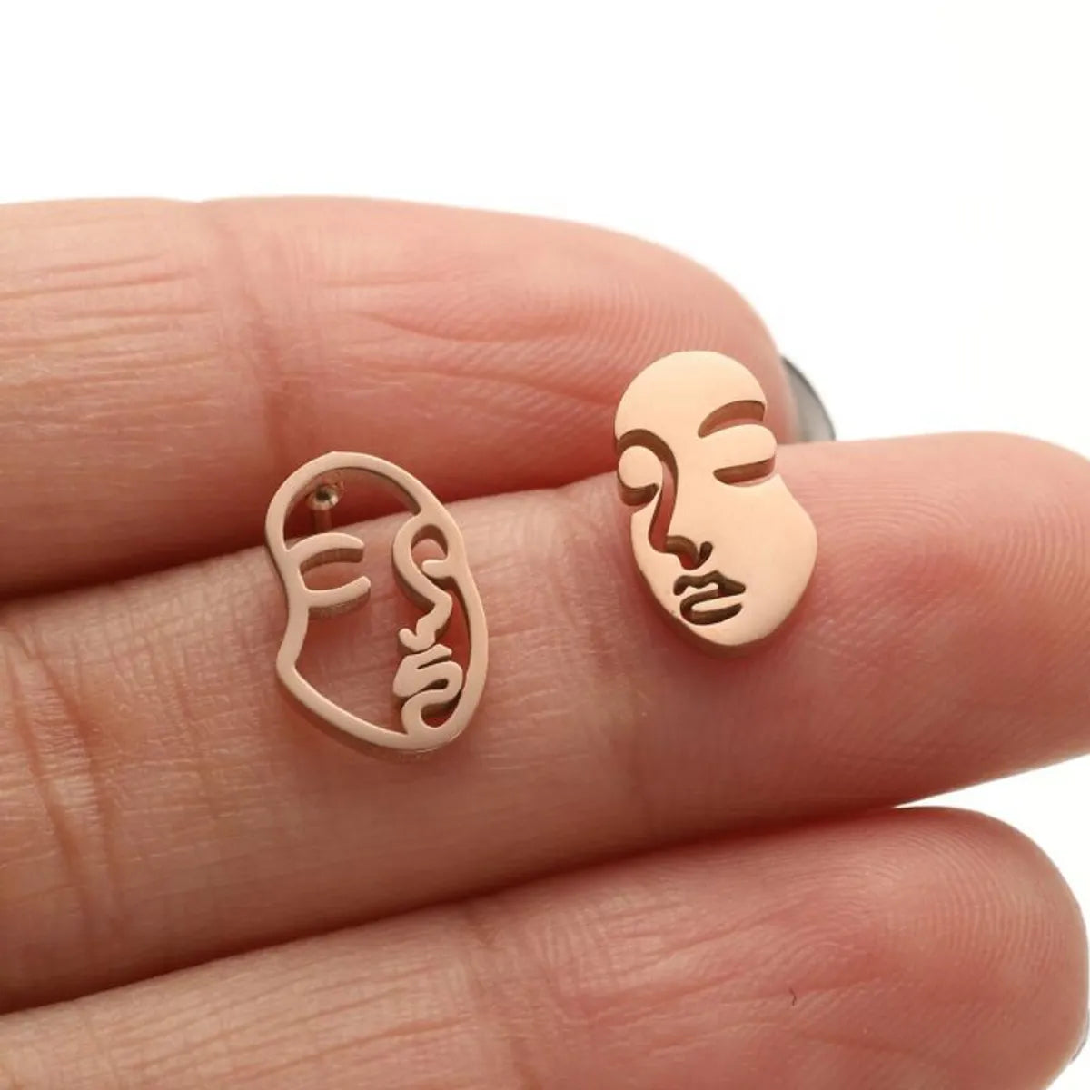 1 Pair Simple Style Human Face Asymmetrical Plating Hollow Out Stainless Steel Ear Studs