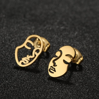 1 Pair Simple Style Human Face Asymmetrical Plating Hollow Out Stainless Steel Ear Studs