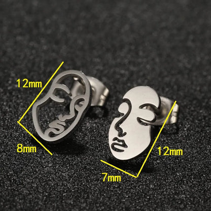 1 Pair Simple Style Human Face Asymmetrical Plating Hollow Out Stainless Steel Ear Studs