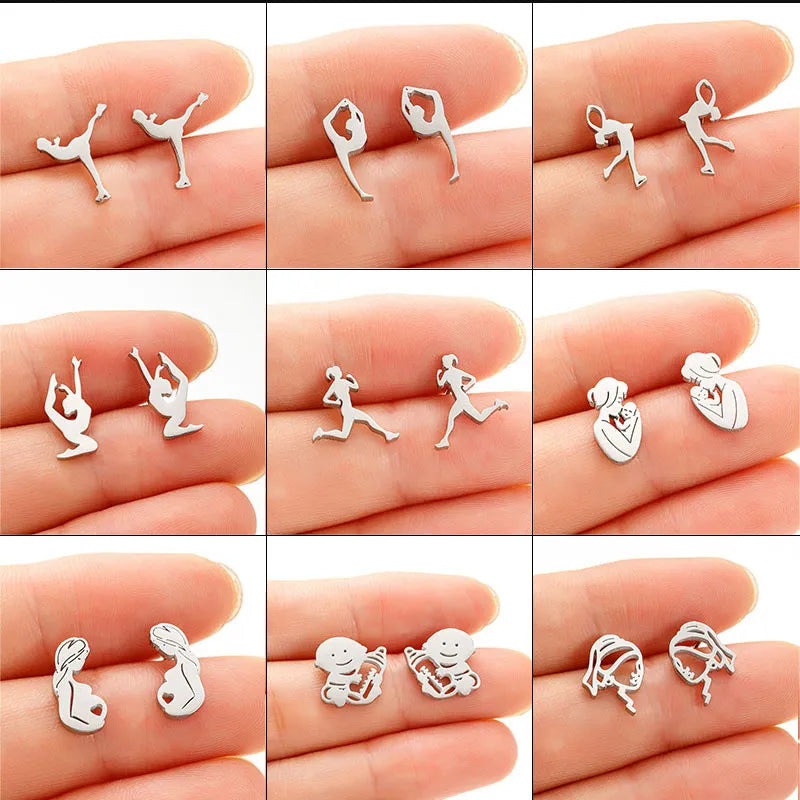 1 Pair Simple Style Human Plating Stainless Steel 18K Gold Plated Ear Studs