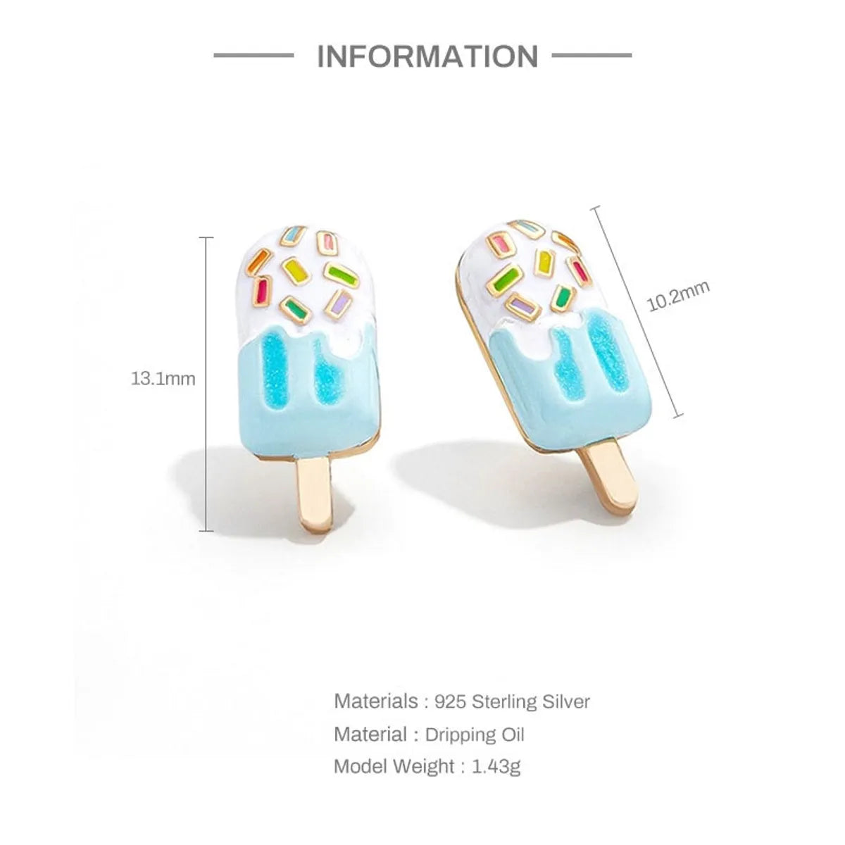 1 Pair Simple Style Ice Cream Enamel Sterling Silver Ear Studs