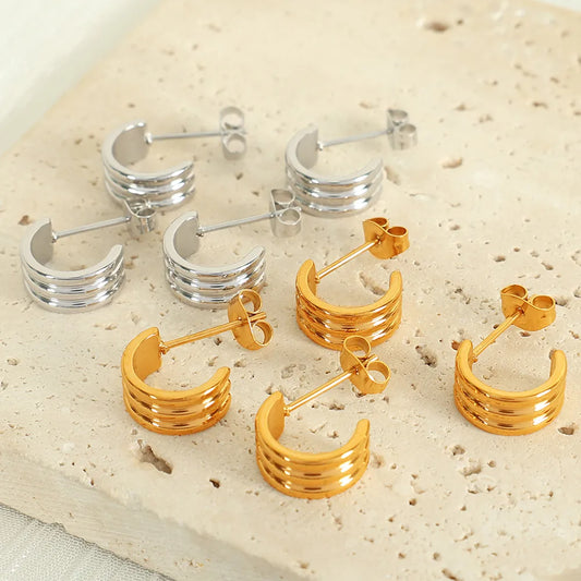 1 Pair Simple Style IG Style C Shape Polishing 304 Stainless Steel 18K Gold Plated Ear Studs