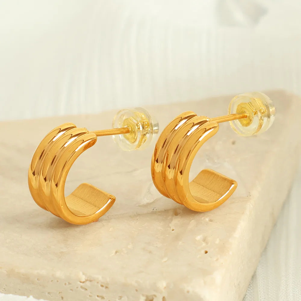 1 Pair Simple Style IG Style C Shape Polishing 304 Stainless Steel 18K Gold Plated Ear Studs