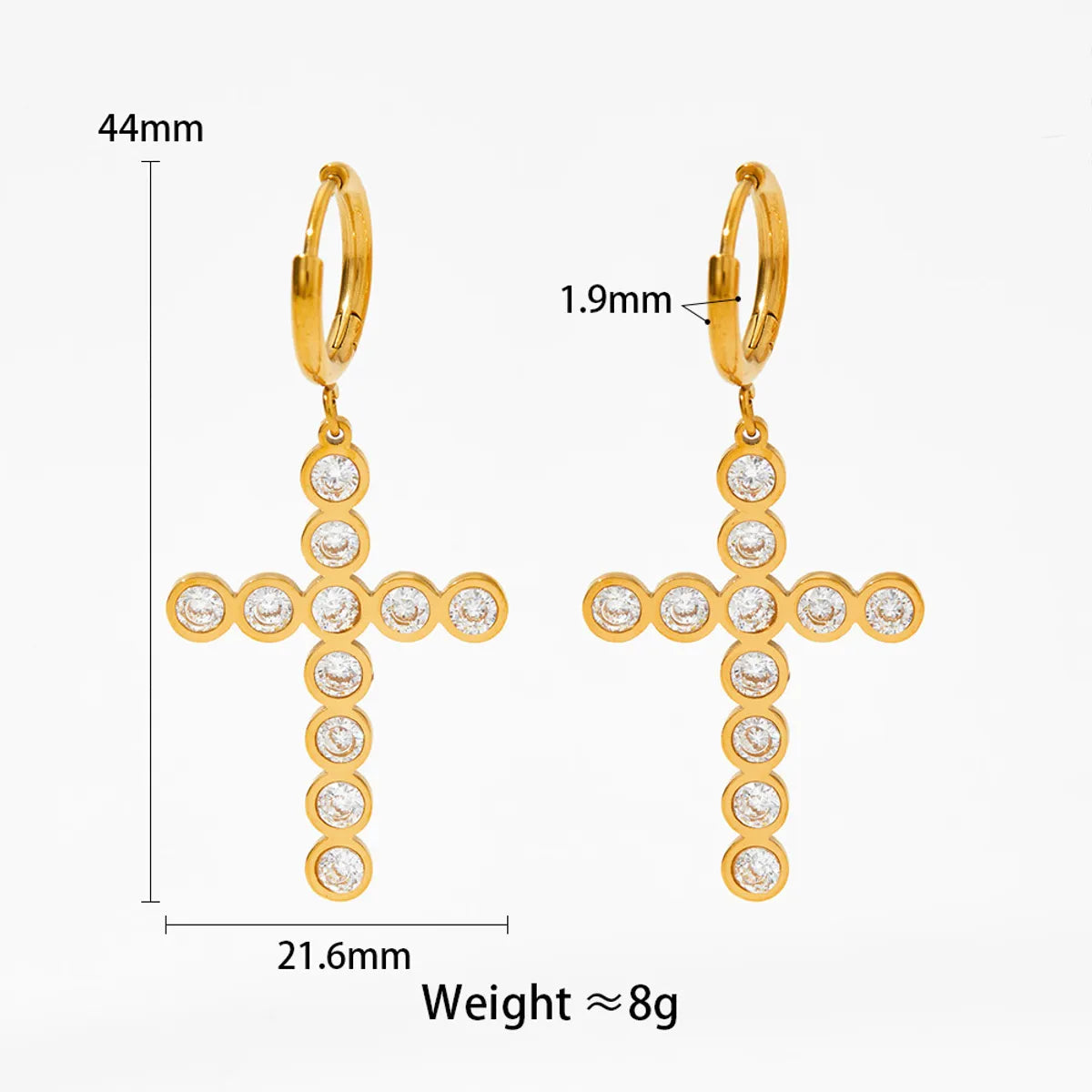 1 Pair Simple Style IG Style Cross Inlay 304 Stainless Steel Zircon 16K Gold Plated White Gold Plated Gold Plated Drop Earrings