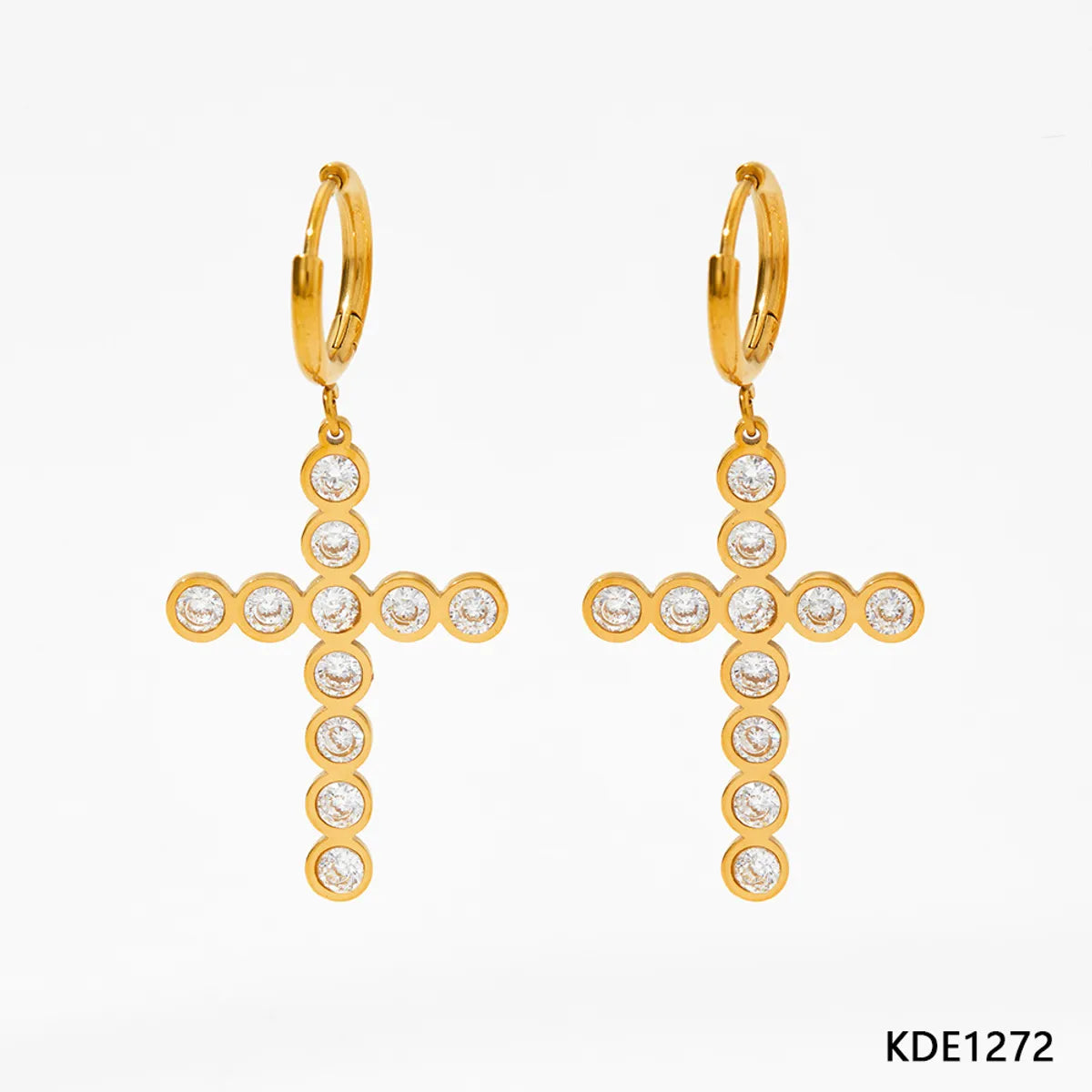 1 Pair Simple Style IG Style Cross Inlay 304 Stainless Steel Zircon 16K Gold Plated White Gold Plated Gold Plated Drop Earrings