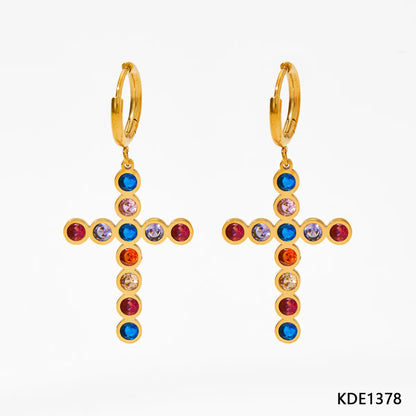 1 Pair Simple Style IG Style Cross Inlay 304 Stainless Steel Zircon 16K Gold Plated White Gold Plated Gold Plated Drop Earrings