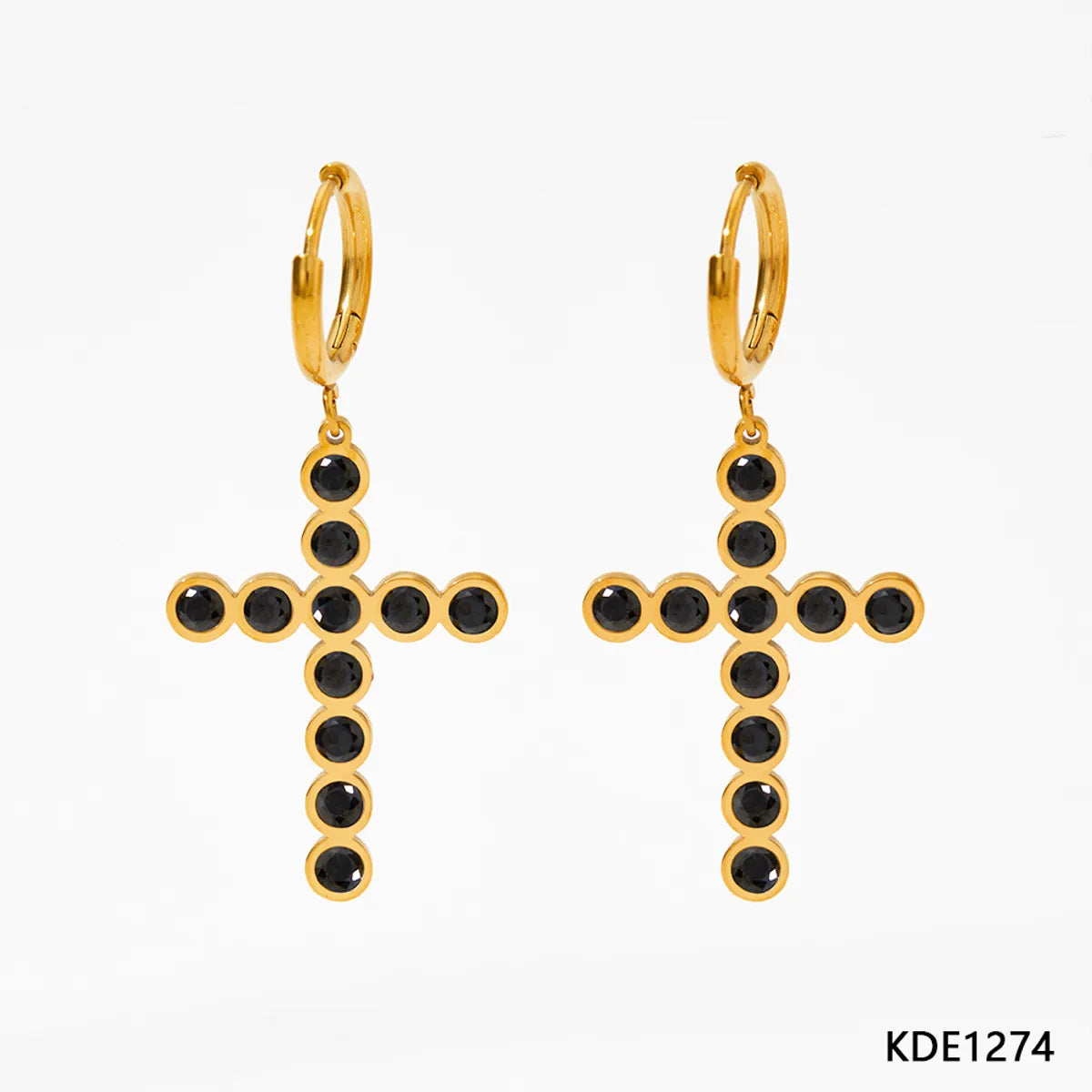 1 Pair Simple Style IG Style Cross Inlay 304 Stainless Steel Zircon 16K Gold Plated White Gold Plated Gold Plated Drop Earrings