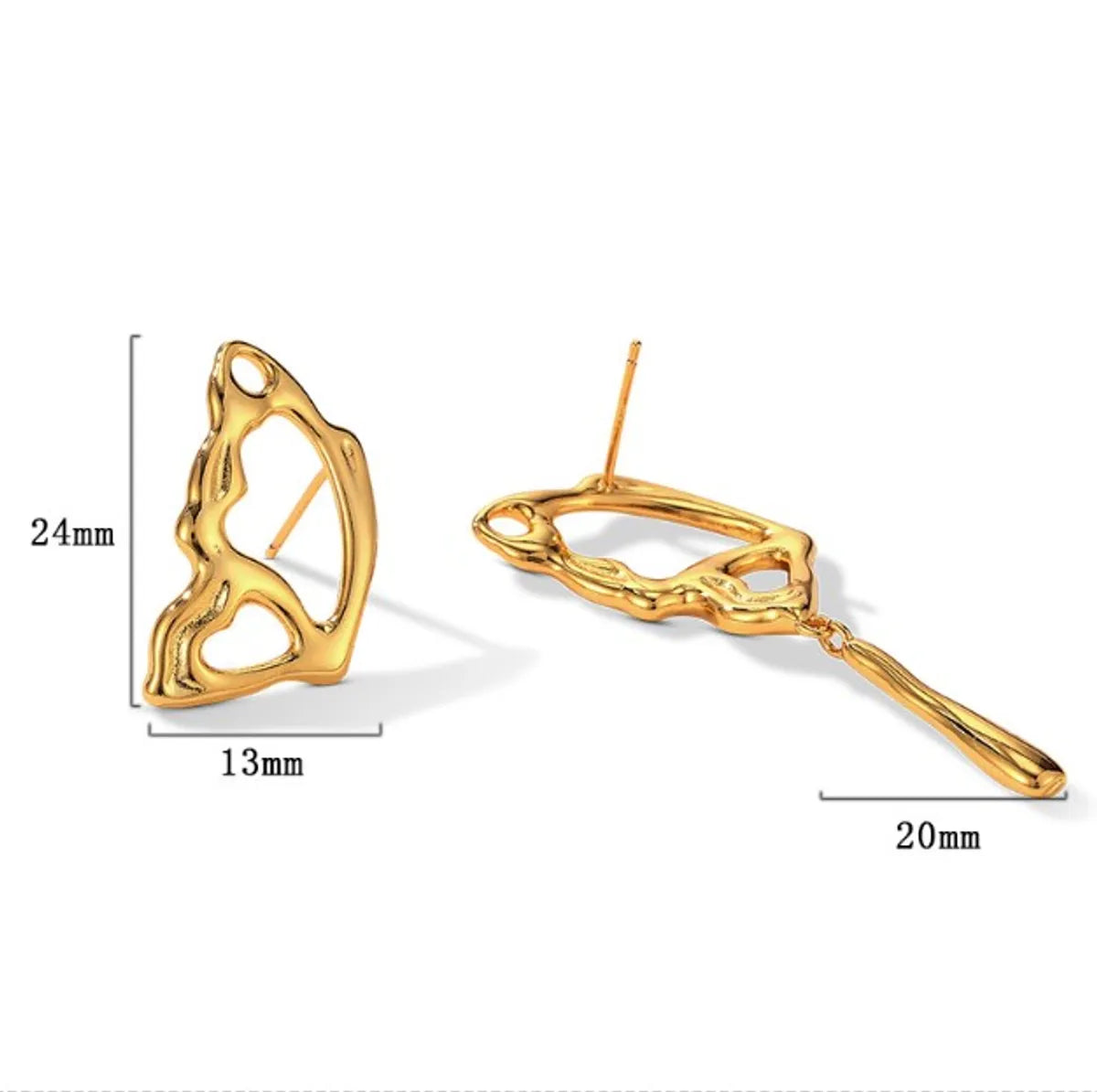 1 Pair Simple Style Irregular Butterfly Asymmetrical Hollow Out Copper Gold Plated Ear Studs