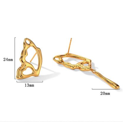 1 Pair Simple Style Irregular Butterfly Asymmetrical Hollow Out Copper Gold Plated Ear Studs