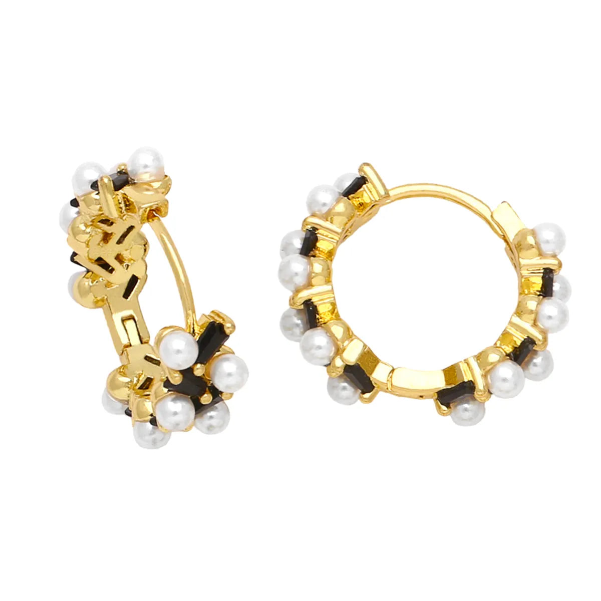 1 Pair Simple Style Irregular Circle Plating Inlay Copper Beads Zircon 18k Gold Plated Earrings