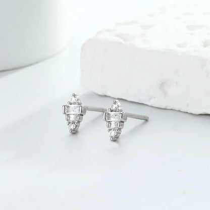 1 Pair Simple Style Irregular Inlay Sterling Silver Zircon Ear Studs