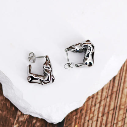 1 Pair Simple Style Irregular Pleated Titanium Steel Ear Studs