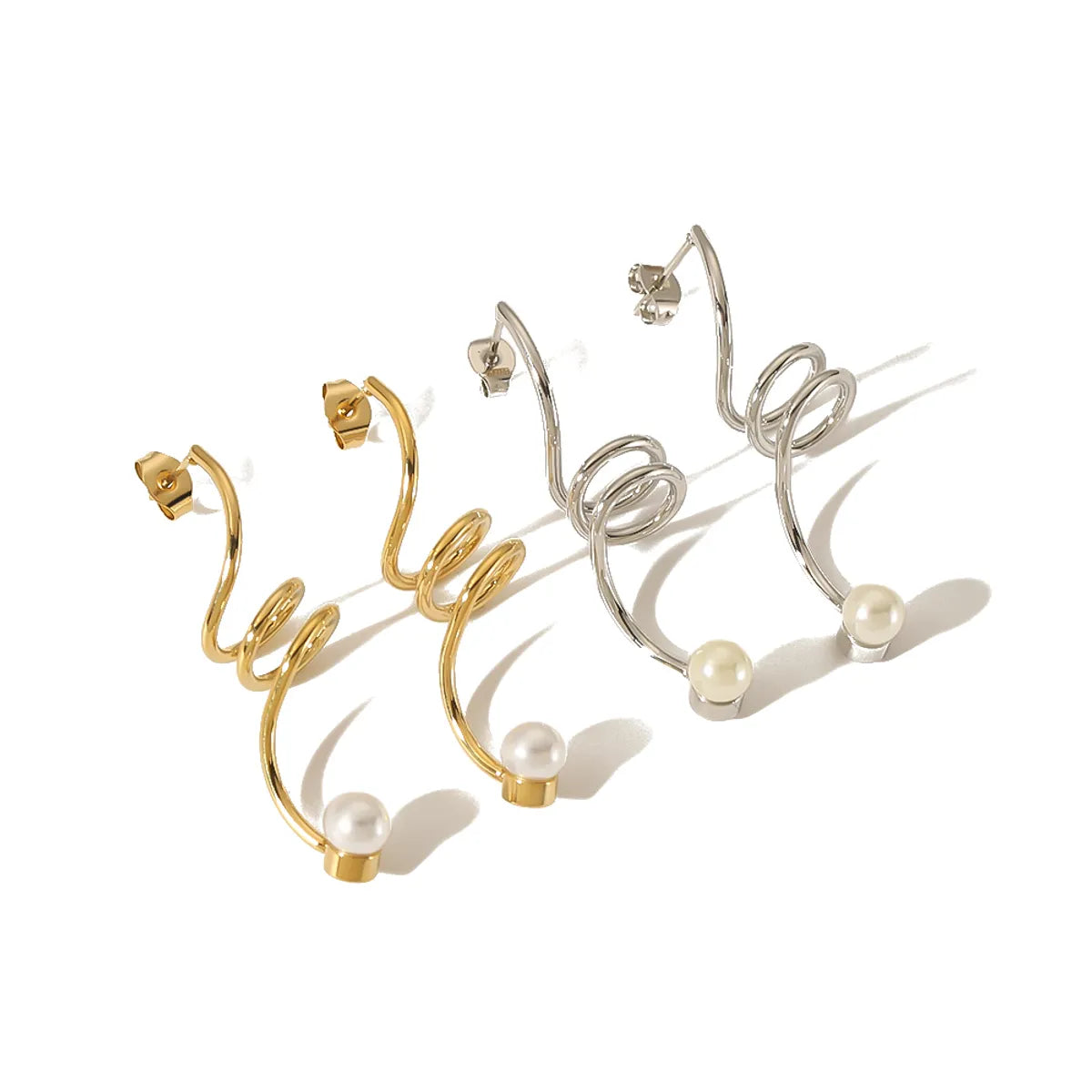 1 Pair Simple Style Irregular Polishing Plating Stainless Steel Artificial Pearls 18k Gold Plated Drop Earrings