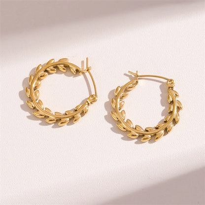 1 Pair Simple Style Irregular Round Leaves Plating Stainless Steel 18k Gold Plated Earrings