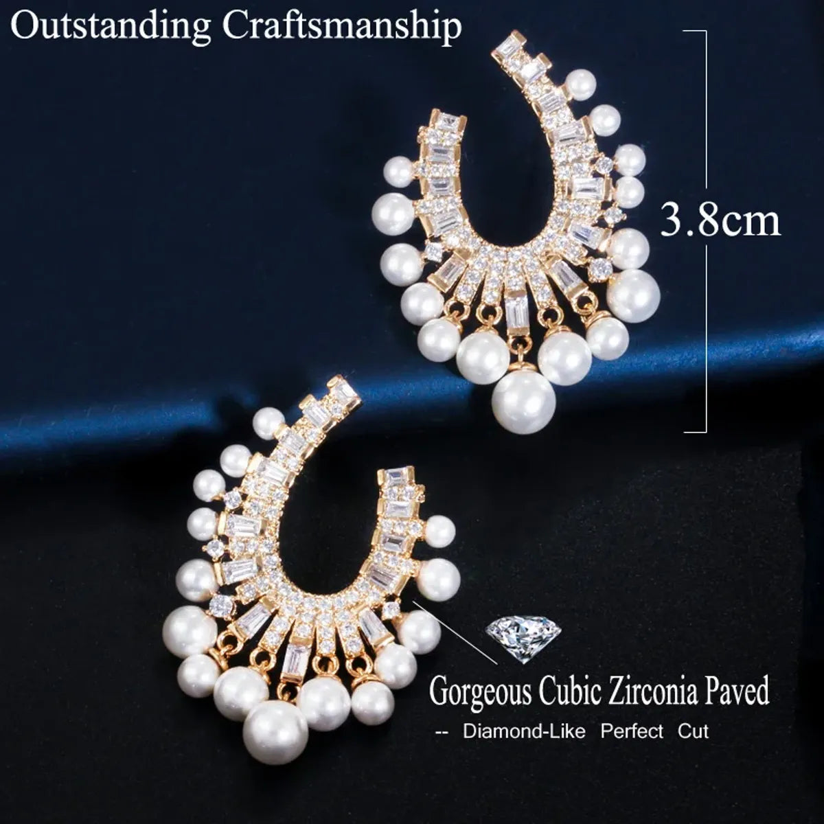 1 Pair Simple Style Irregular Solid Color Plating Inlay Copper Artificial Pearls Zircon Rhodium Plated Silver Plated Ear Studs