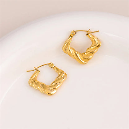 1 Pair Simple Style Irregular Square Twist Plating Stainless Steel 18k Gold Plated Earrings