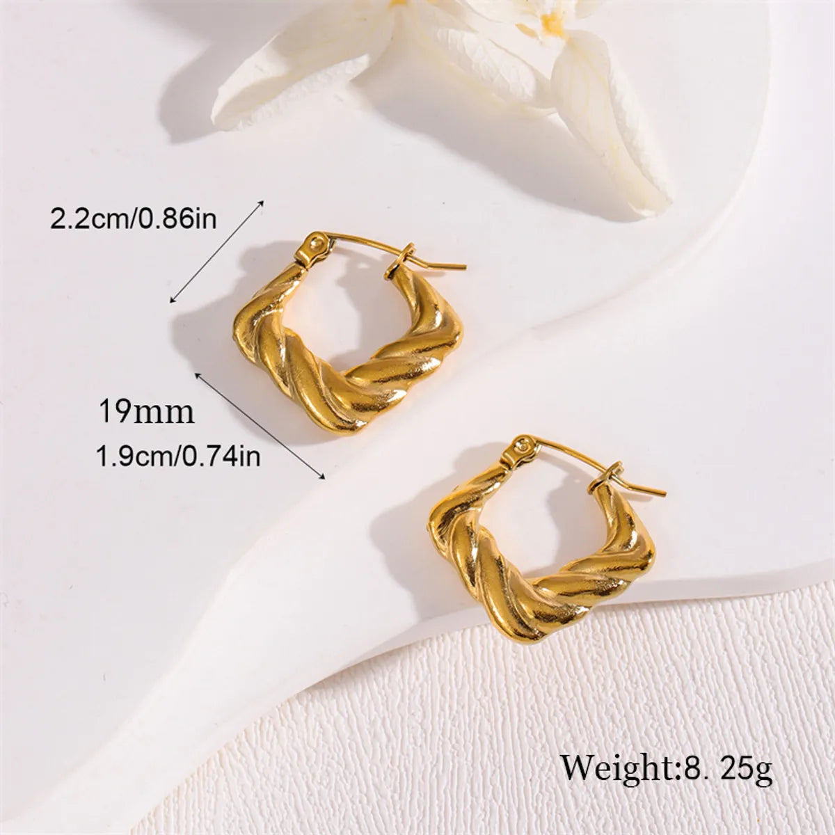 1 Pair Simple Style Irregular Square Twist Plating Stainless Steel 18k Gold Plated Earrings