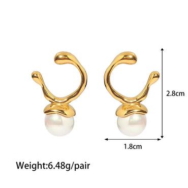 1 Pair Simple Style Irregular Three-Dimensional Inlay 304 Stainless Steel Artificial Pearls 18K Gold Plated Drop Earrings